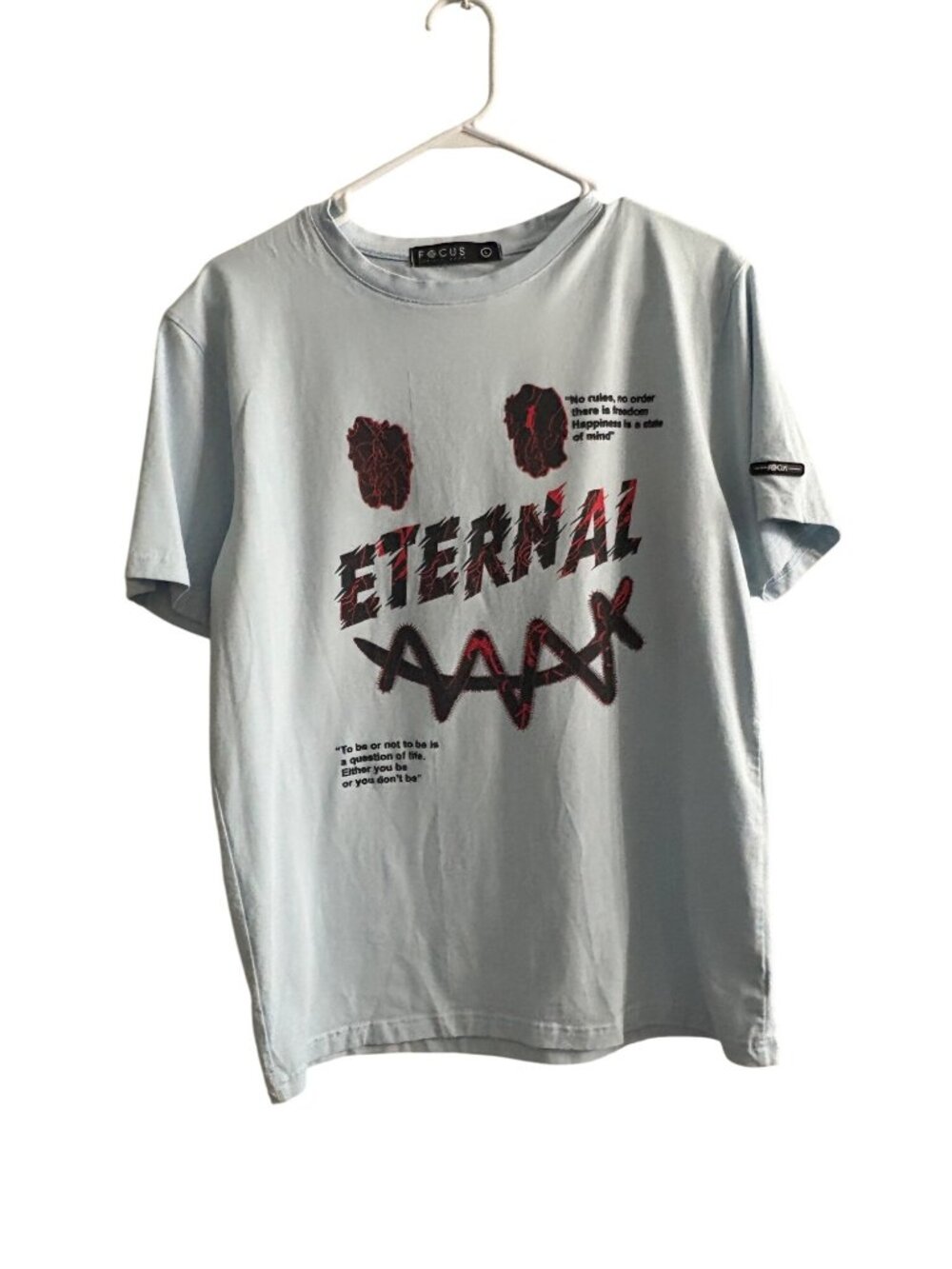 Focus Eternal Graphic Edgy T-Shirt Light Blue Streetwear Shirt Mens Sz L
